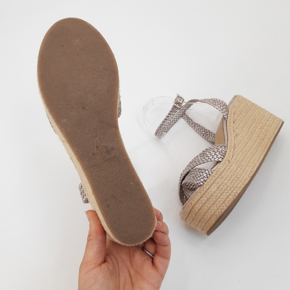 Anthropologie | Woven Strap Wedge Raffia Heels, Sandals in Champagne - Picture 10 of 12